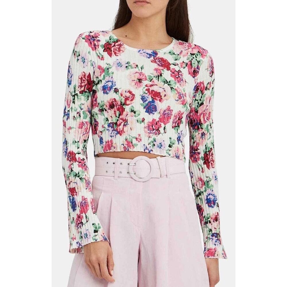 Ronny Kobo Magda Floral Ribbed Crop Top Size Large
